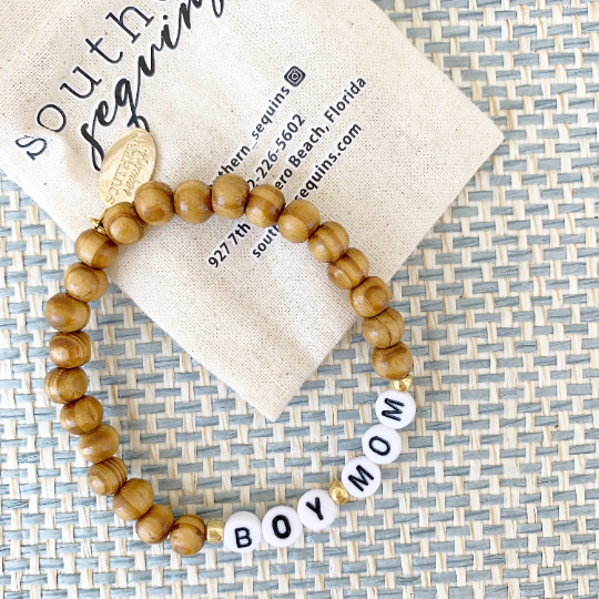 Personalized Bracelet Mom Beaded Bracelet Wooden Beaded “Boy Mom