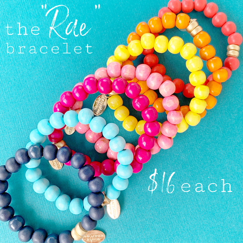 Rainbow Wooden Bead "Rae" Stackable Stretchy Bracelets