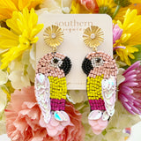 “Birds of a Feather” Beaded Tropical Statement Earrings